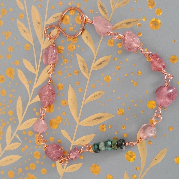 Turquoise And Strawberry Quartz Bracelet - Picture 9 of 9